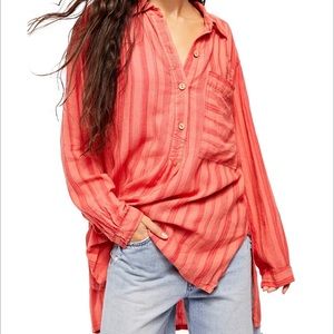 Free People Coral Striped Tunic